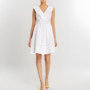 Kate spade White Cotton Eyelet Ruffle Neck Dress Sz 4 Or Small